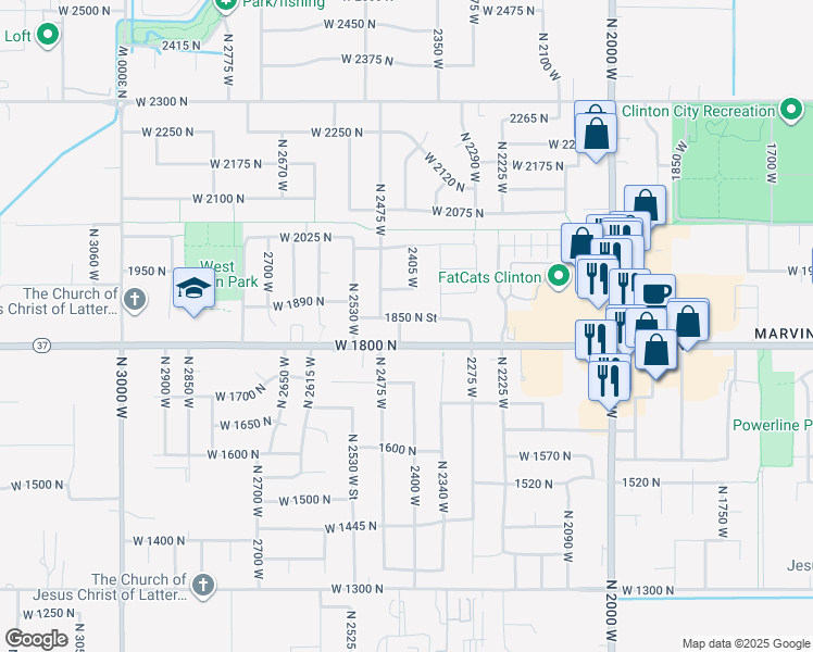 map of restaurants, bars, coffee shops, grocery stores, and more near 2419 1850 North Street in Clinton