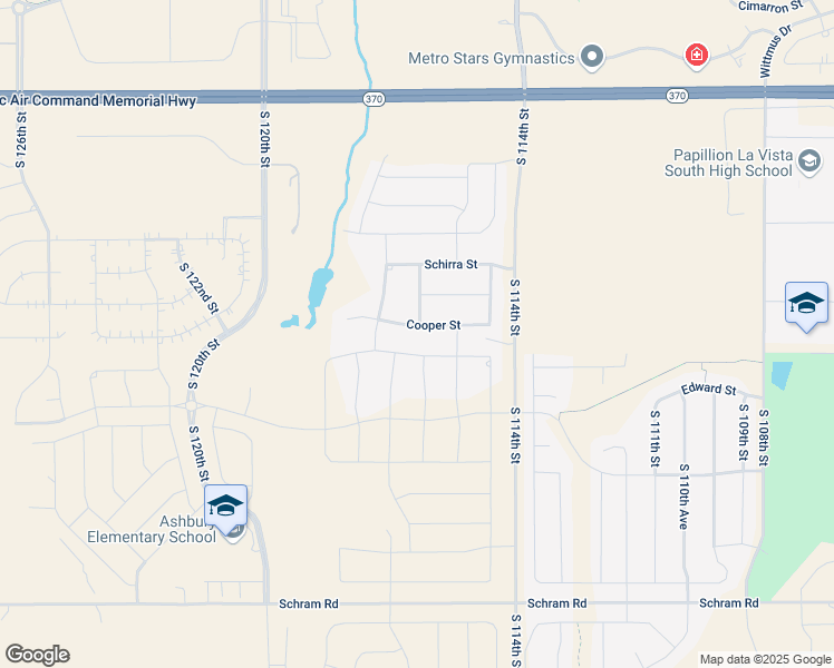 map of restaurants, bars, coffee shops, grocery stores, and more near 11603 Cooper Street in Papillion