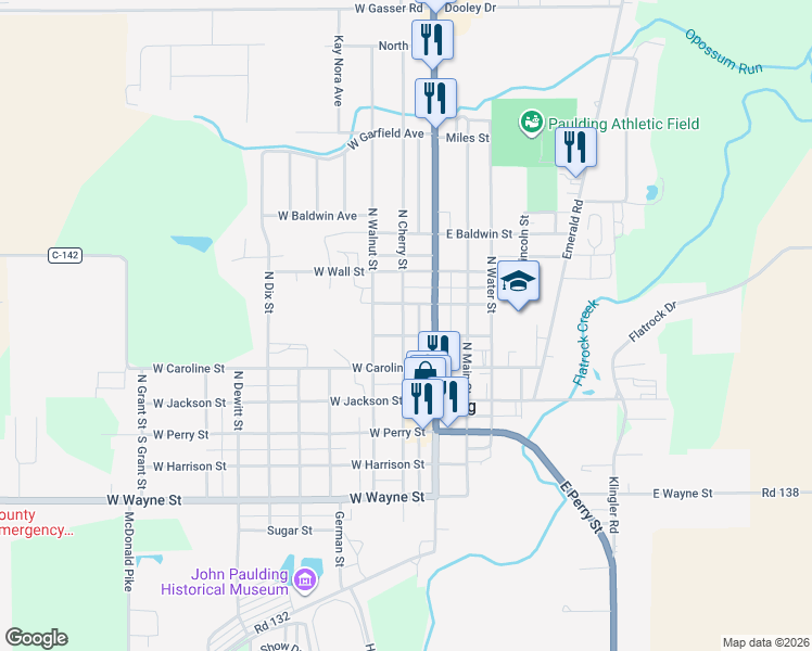 map of restaurants, bars, coffee shops, grocery stores, and more near 403 N Cherry St in Paulding