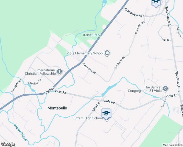 map of restaurants, bars, coffee shops, grocery stores, and more near 45 Coe Farm Road in Suffern