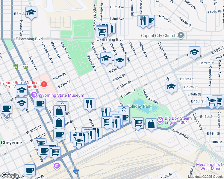 map of restaurants, bars, coffee shops, grocery stores, and more near 2004 Morrie Avenue in Cheyenne