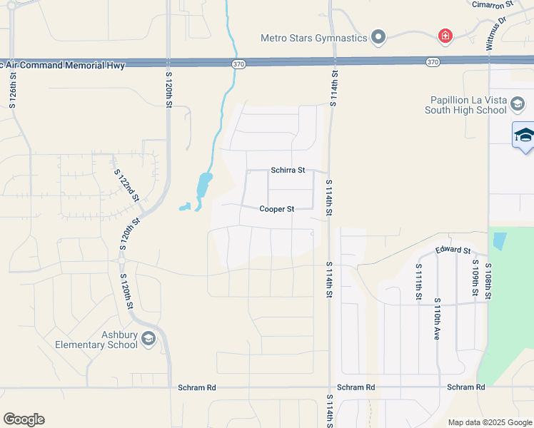 map of restaurants, bars, coffee shops, grocery stores, and more near 11603 Cooper Street in Papillion
