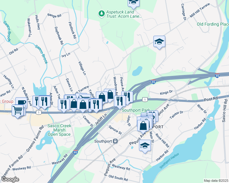 map of restaurants, bars, coffee shops, grocery stores, and more near 171 Woodrow Avenue in Fairfield