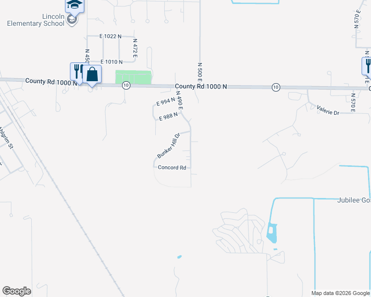 map of restaurants, bars, coffee shops, grocery stores, and more near 9718 North 490 East in De Motte