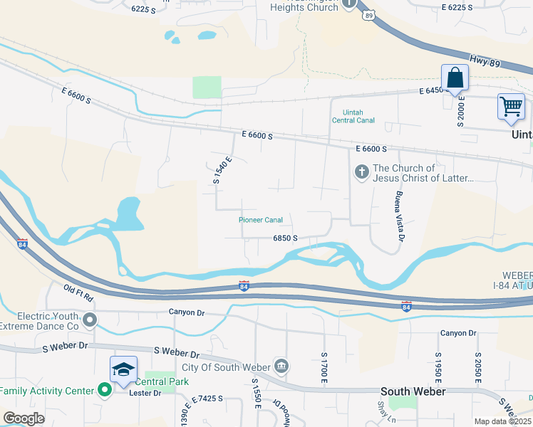 map of restaurants, bars, coffee shops, grocery stores, and more near 1645 East 6800 South in Uintah