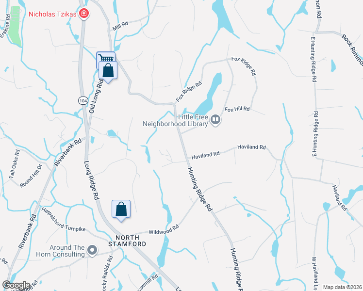 map of restaurants, bars, coffee shops, grocery stores, and more near 460 Hunting Ridge Road in Stamford