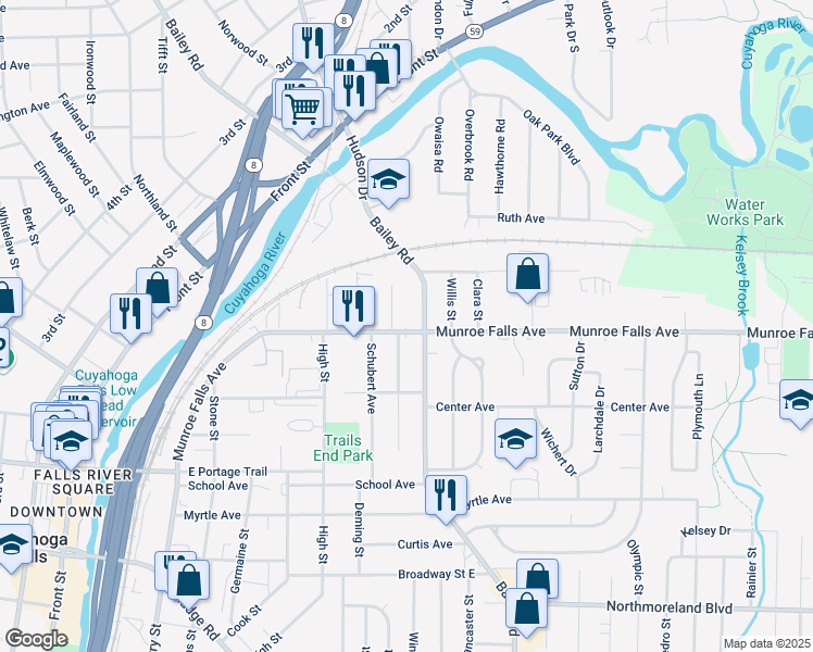 map of restaurants, bars, coffee shops, grocery stores, and more near 915 Munroe Falls Avenue in Cuyahoga Falls