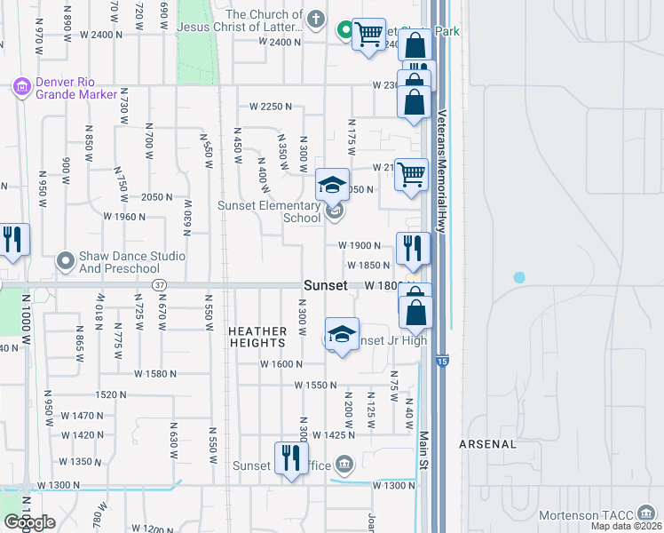 map of restaurants, bars, coffee shops, grocery stores, and more near 1848 North 250 West in Clearfield