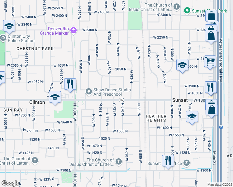 map of restaurants, bars, coffee shops, grocery stores, and more near 703 W 1860 N in Clinton