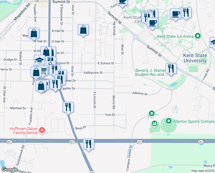 map of restaurants, bars, coffee shops, grocery stores, and more near 545 Rellim in Ravenna