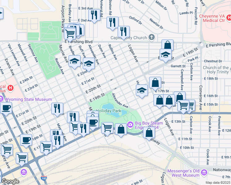 map of restaurants, bars, coffee shops, grocery stores, and more near 1815 Alexander Avenue in Cheyenne