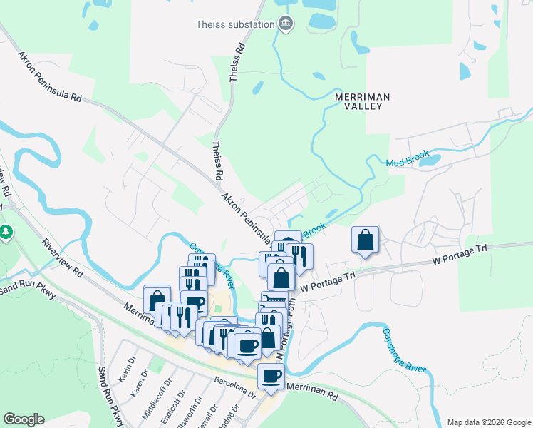 map of restaurants, bars, coffee shops, grocery stores, and more near 1688 County Highway 10 in Akron