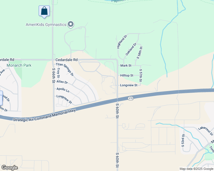 map of restaurants, bars, coffee shops, grocery stores, and more near 6021 Grand Lodge Avenue in Papillion