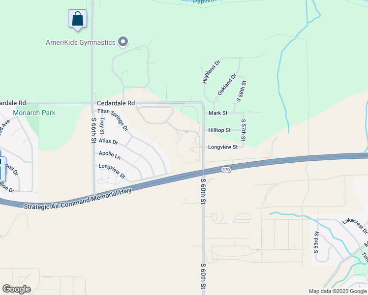 map of restaurants, bars, coffee shops, grocery stores, and more near 6021 Grand Lodge Avenue in Papillion