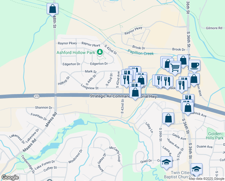 map of restaurants, bars, coffee shops, grocery stores, and more near 4211 Longview Street in Bellevue