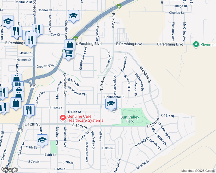 map of restaurants, bars, coffee shops, grocery stores, and more near 1603 Taft Avenue in Cheyenne