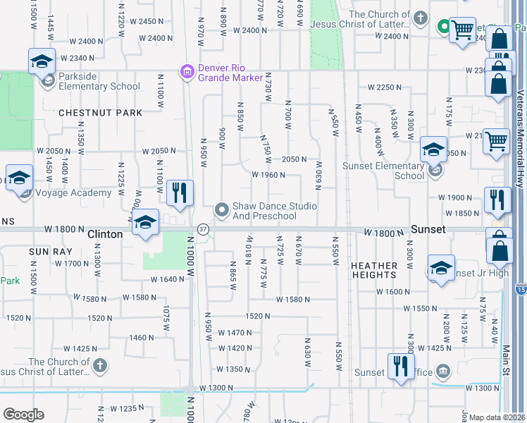 map of restaurants, bars, coffee shops, grocery stores, and more near 1859 North 750 West in Clearfield