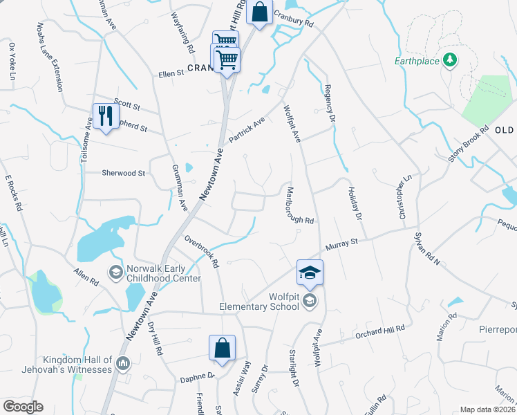 map of restaurants, bars, coffee shops, grocery stores, and more near 3 Dorset Road in Norwalk
