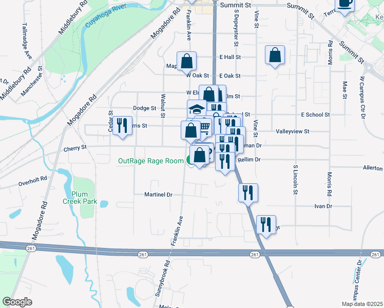 map of restaurants, bars, coffee shops, grocery stores, and more near 1416 South Water Street in Kent