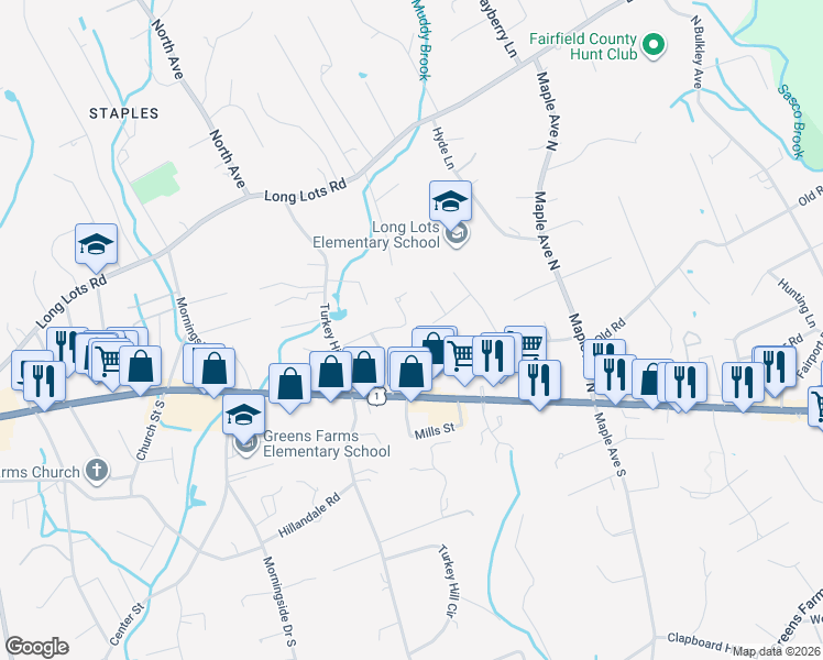 map of restaurants, bars, coffee shops, grocery stores, and more near 8 Barbara Place in Westport