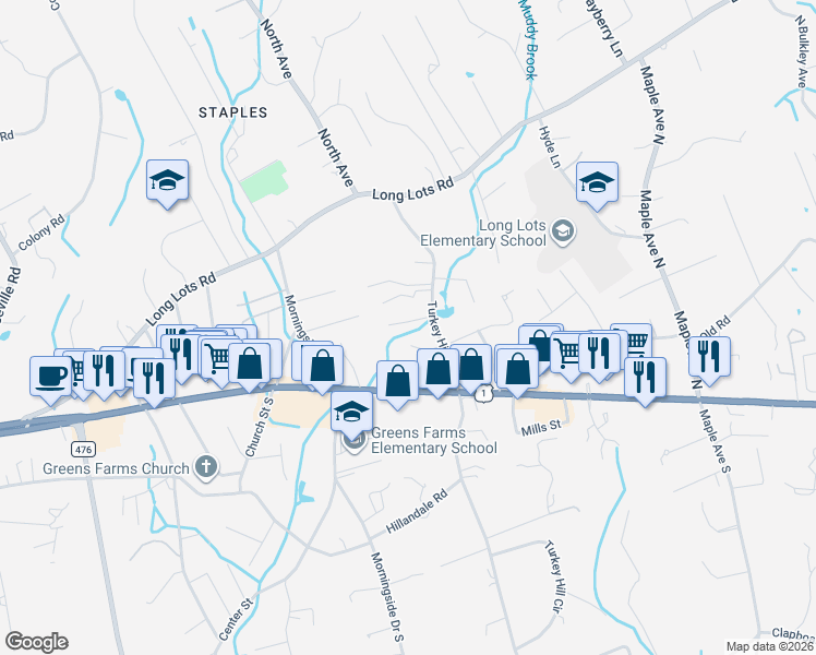 map of restaurants, bars, coffee shops, grocery stores, and more near 4 Donald Drive in Westport