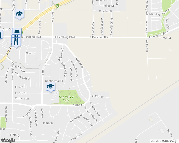 map of restaurants, bars, coffee shops, grocery stores, and more near 5809 Parkside Drive in Cheyenne