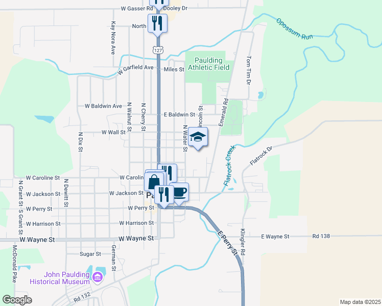 map of restaurants, bars, coffee shops, grocery stores, and more near 405 North Water Street in Paulding
