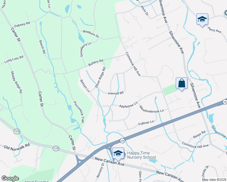 map of restaurants, bars, coffee shops, grocery stores, and more near 12 Inwood Road in Norwalk
