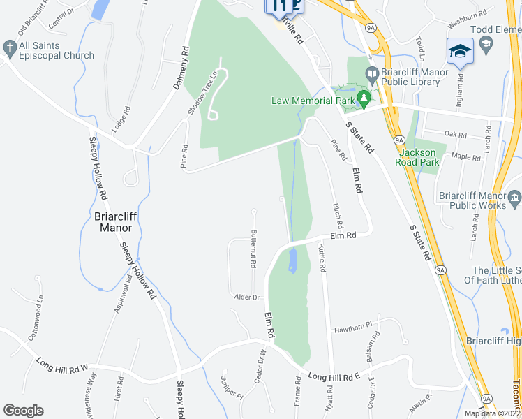 map of restaurants, bars, coffee shops, grocery stores, and more near 115 Butternut Road in Briarcliff Manor