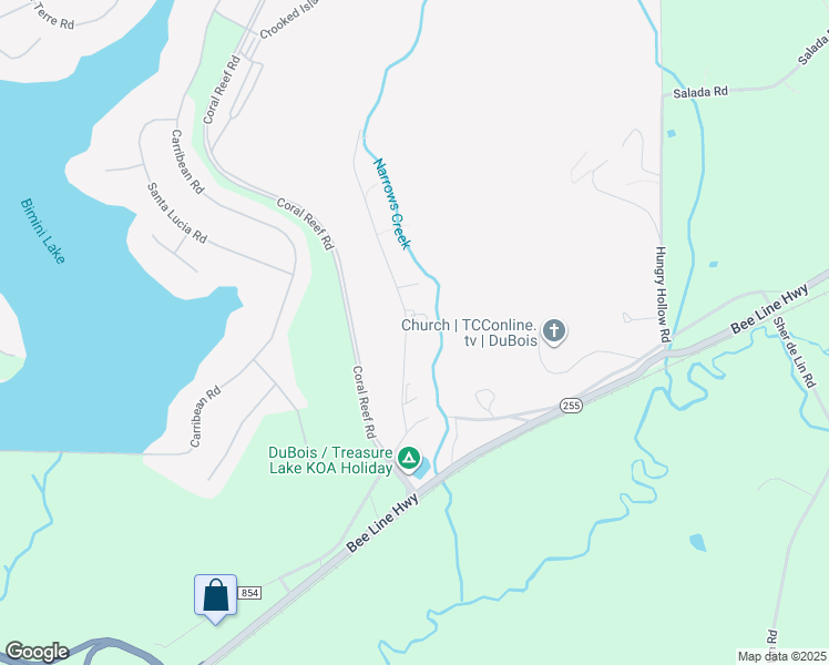 map of restaurants, bars, coffee shops, grocery stores, and more near 200 Narrows Creek Park Road in DuBois