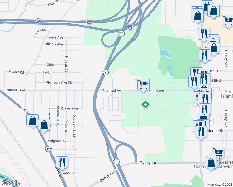 map of restaurants, bars, coffee shops, grocery stores, and more near 709 Trumbull Avenue in Girard