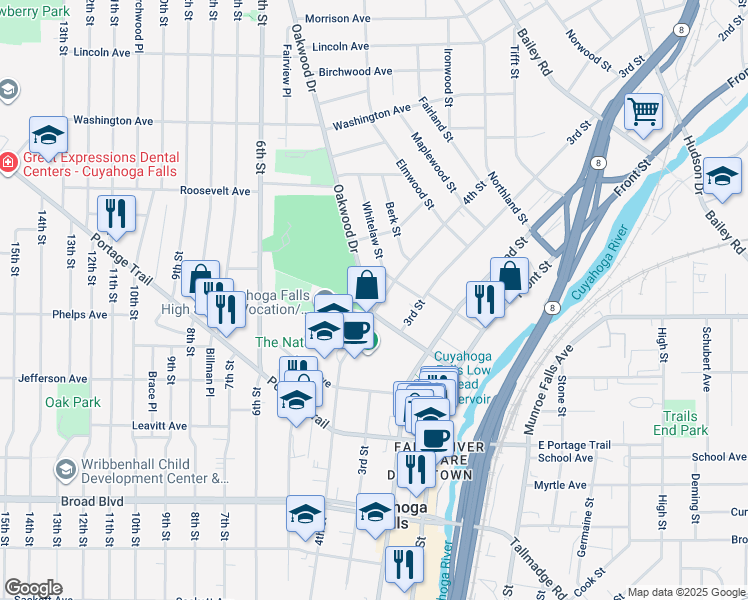 map of restaurants, bars, coffee shops, grocery stores, and more near 2390 4th Street in Cuyahoga Falls