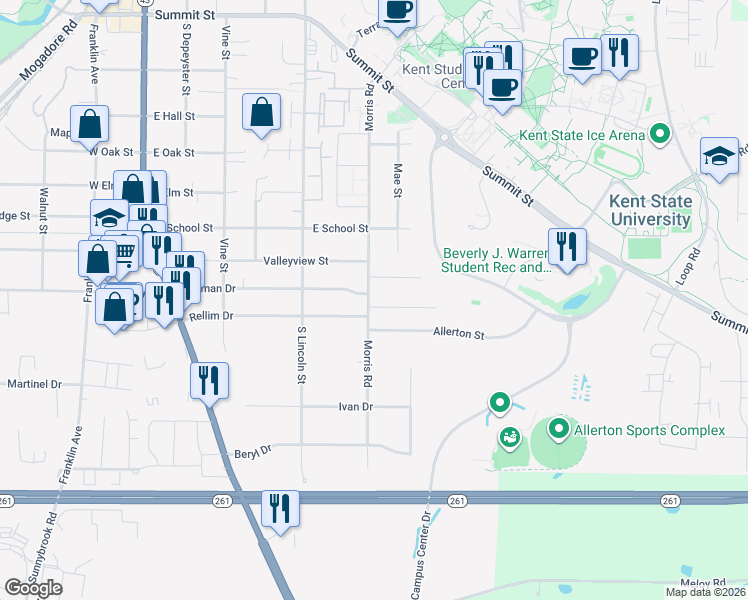 map of restaurants, bars, coffee shops, grocery stores, and more near 710 Avondale Street in Kent