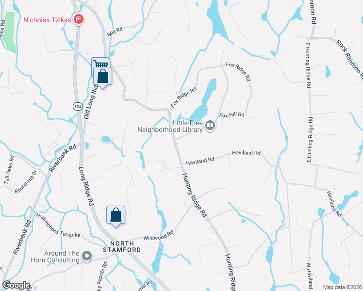 map of restaurants, bars, coffee shops, grocery stores, and more near 460 Hunting Ridge Road in Stamford