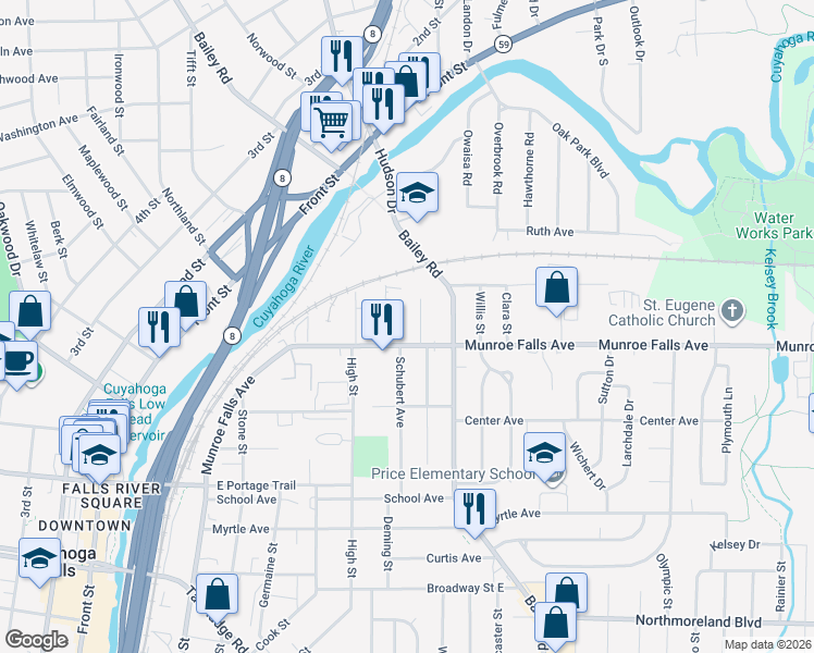map of restaurants, bars, coffee shops, grocery stores, and more near 2430 Beech Street in Cuyahoga Falls
