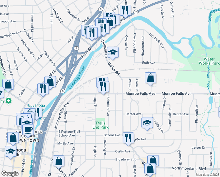 map of restaurants, bars, coffee shops, grocery stores, and more near 2430 Beech Street in Cuyahoga Falls