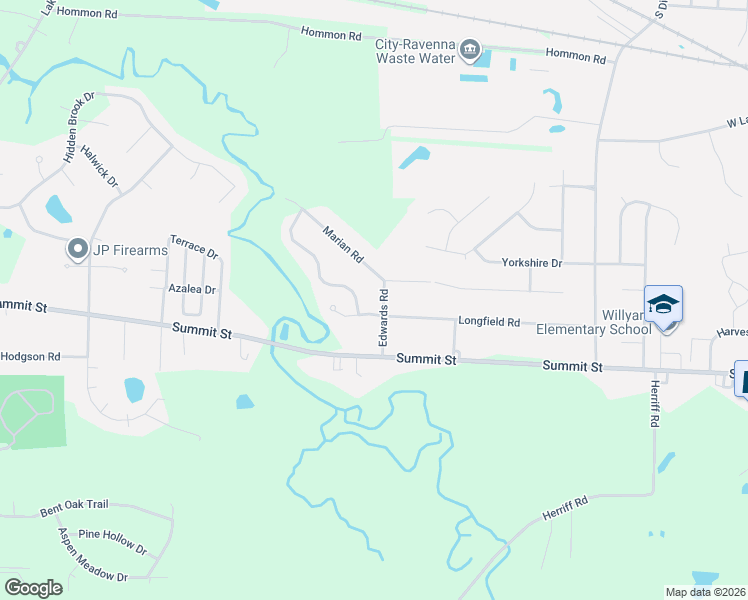map of restaurants, bars, coffee shops, grocery stores, and more near 3521 Creekview Drive in Ravenna
