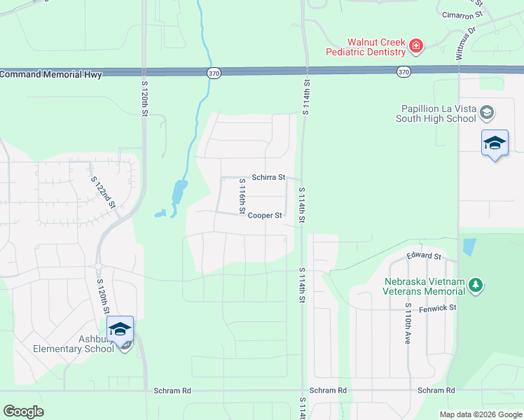 map of restaurants, bars, coffee shops, grocery stores, and more near 11507 Cooper Street in Papillion
