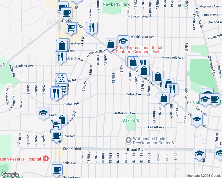 map of restaurants, bars, coffee shops, grocery stores, and more near 2408 15th Street in Cuyahoga Falls