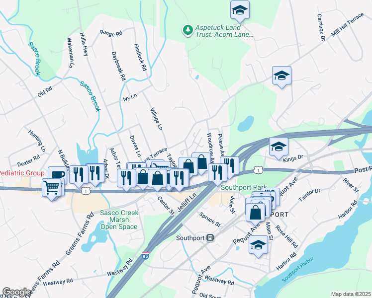 map of restaurants, bars, coffee shops, grocery stores, and more near 110 Southport Woods Drive in Fairfield
