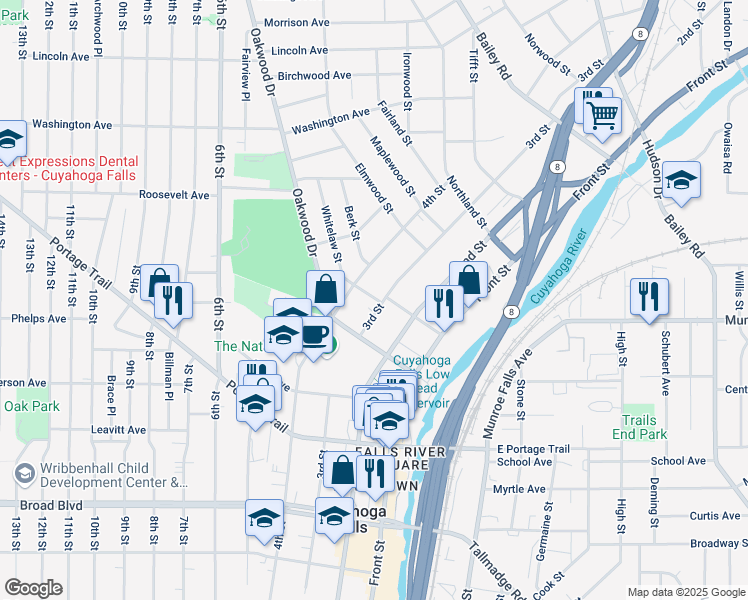 map of restaurants, bars, coffee shops, grocery stores, and more near 2403 3rd Street in Cuyahoga Falls