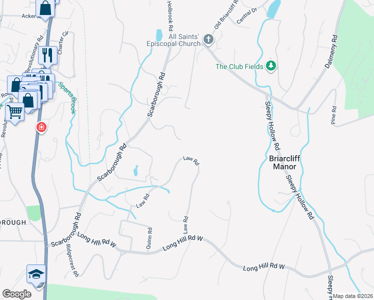 map of restaurants, bars, coffee shops, grocery stores, and more near 110 Law Road in Briarcliff Manor