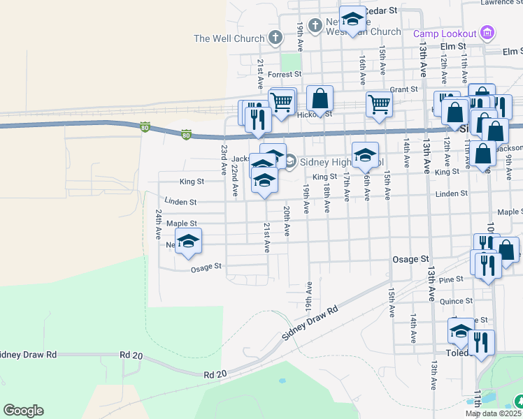 map of restaurants, bars, coffee shops, grocery stores, and more near 1208 21st Avenue in Sidney