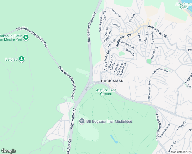 map of restaurants, bars, coffee shops, grocery stores, and more near 1 Araba Yolu Caddesi in Sarıyer