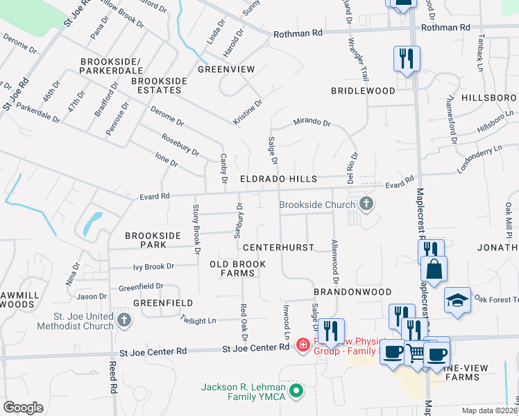 map of restaurants, bars, coffee shops, grocery stores, and more near 5423 Kurt Lane in Fort Wayne
