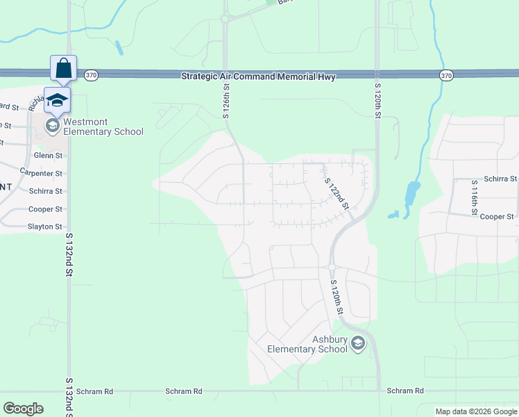 map of restaurants, bars, coffee shops, grocery stores, and more near 11470 South 124th Street in Papillion