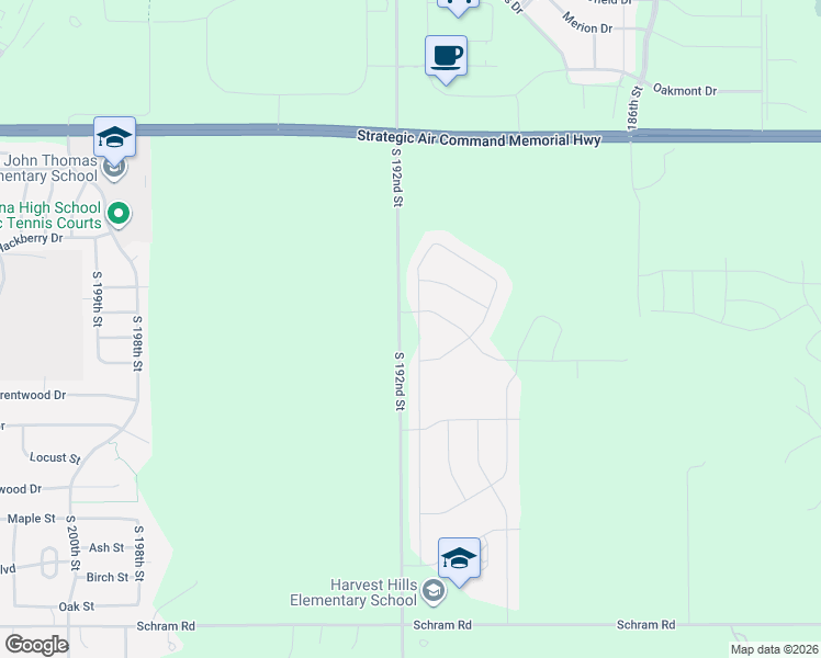 map of restaurants, bars, coffee shops, grocery stores, and more near South 192nd Street in Gretna