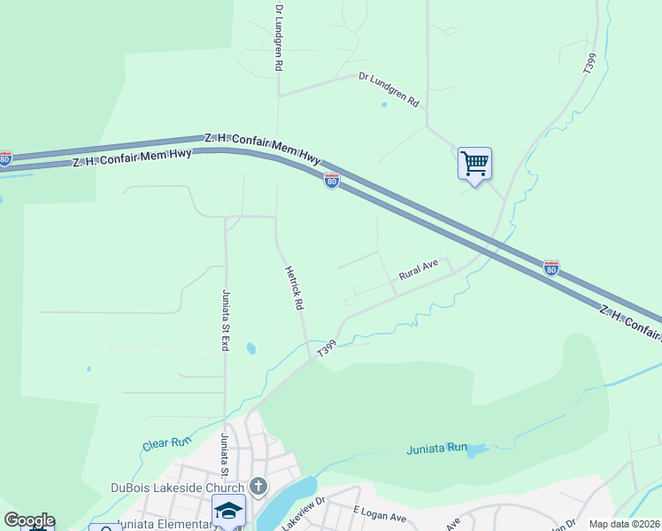 map of restaurants, bars, coffee shops, grocery stores, and more near Rural Alley in DuBois