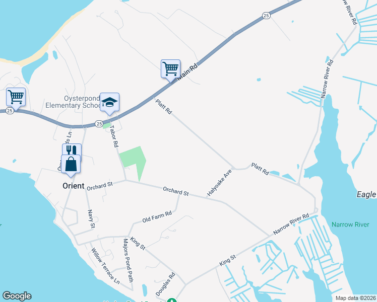 map of restaurants, bars, coffee shops, grocery stores, and more near 1470 Platt Road in Orient