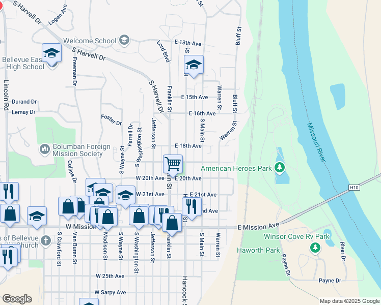 map of restaurants, bars, coffee shops, grocery stores, and more near 1805 Hancock Street in Bellevue